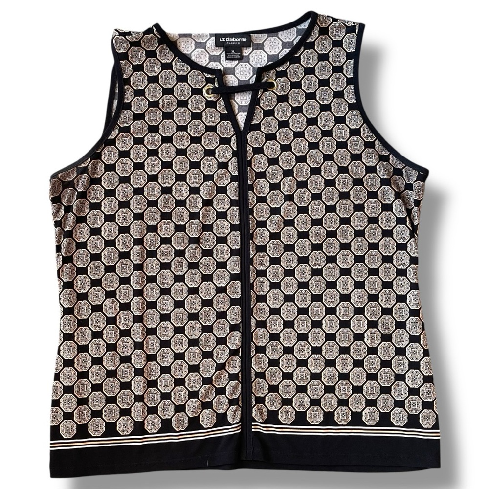 Liz Claiborne Sleeveless Business Casual Blouse with Keyhole Black